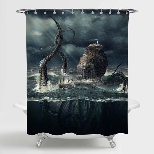 Sailboat Encountered Disguised Octopus Kraken Shower Curtain - Green