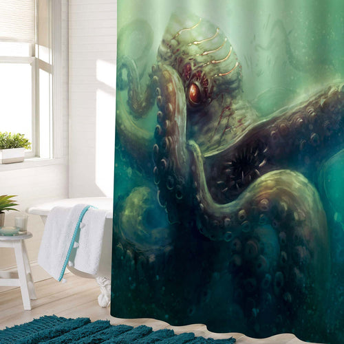 Angry Octopus Whips Around Tentacles Shower Curtain - Green