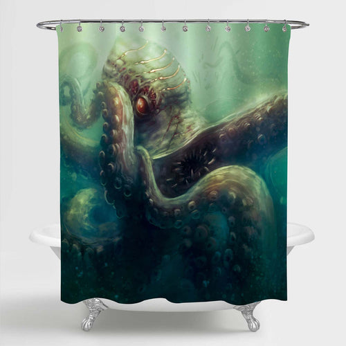 Angry Octopus Whips Around Tentacles Shower Curtain - Green