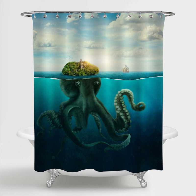 Disguised Giant Octopus Shower Curtain - Green