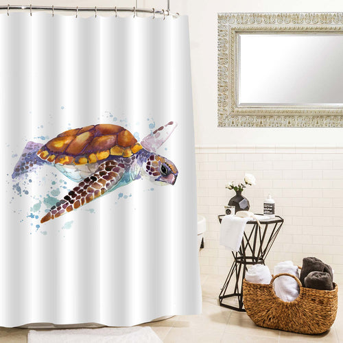 Hand Drawn Sea Turtle Shower Curtain - Brown