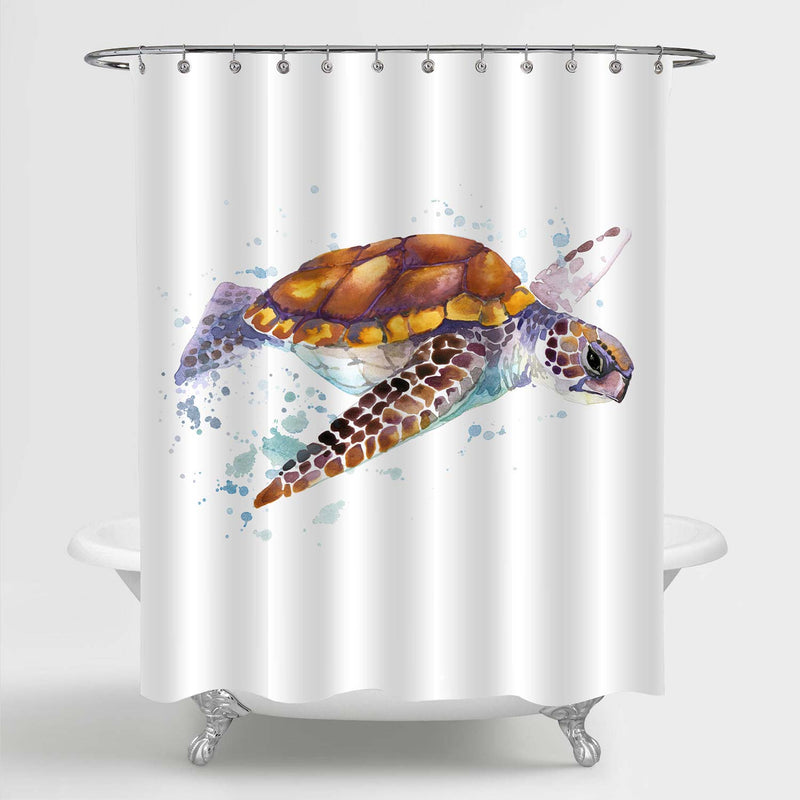 Hand Drawn Sea Turtle Shower Curtain - Brown