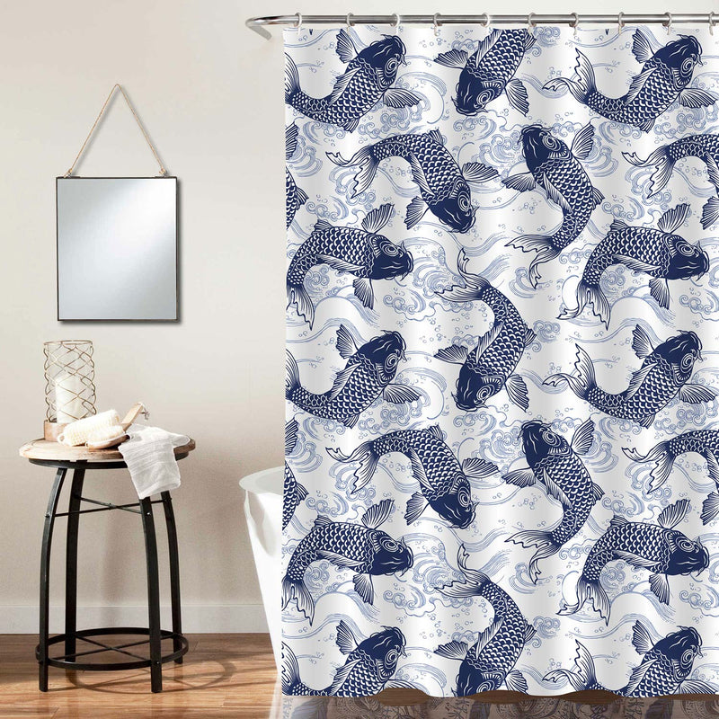 Japanese Carp Pattern Shower Curtain - Blue