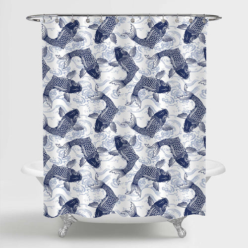 Japanese Carp Pattern Shower Curtain - Blue