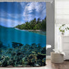 Underwater World with Coral Reef and Fish Shool Shower Curtain - Green Blue