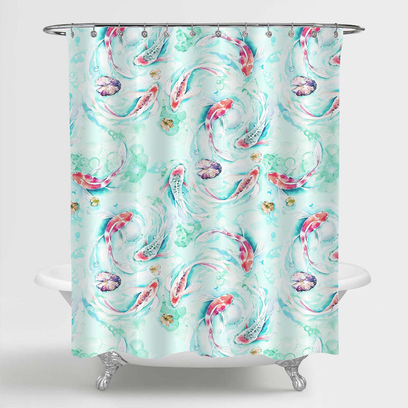 Traditional Ink Paiting of Japanese Koi Fish Shower Curtain - Green Red