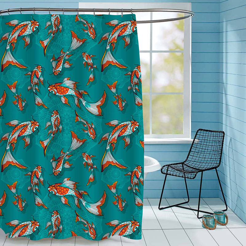 Koi Fishes Shower Curtain - Green Red
