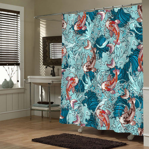 Koi Carps Shower Curtain - Green Red