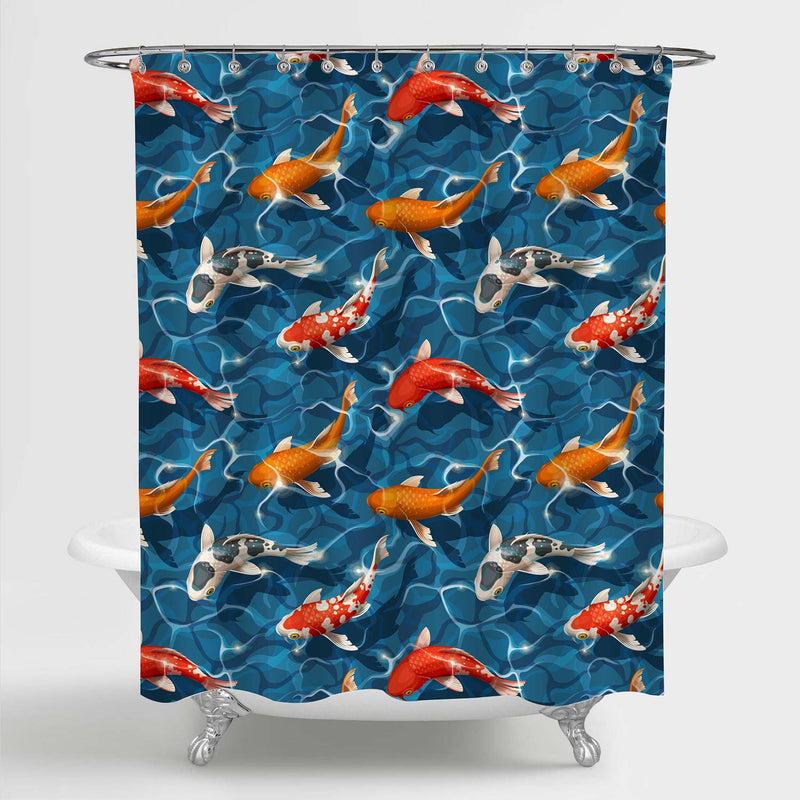 Goldfish with Blue Background Shower Curtain - Blue Red