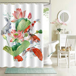 Traditional Koi Carp and Lotus Flower Shower Curtain - Red Green