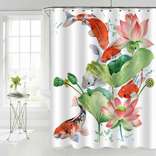 Chinese Koi Carp Shower Curtain - Red Green