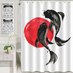 Japanese Traditional Ink Painting of Fish Shower Curtain - Red Black