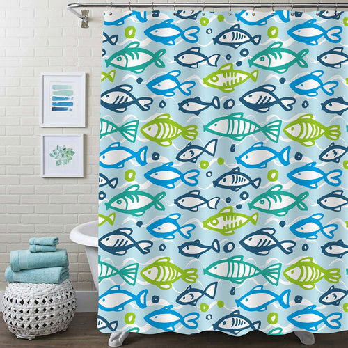 Abstract Fishes and Waves Pattern Shower Curtain - Colorful