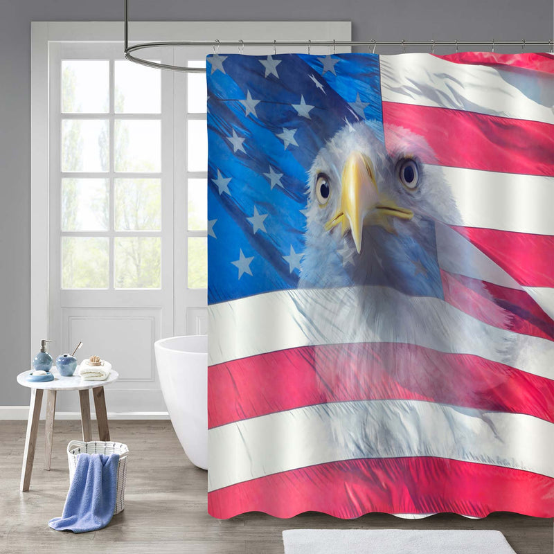 American Bald Eagle on American Flag Shower Curtain - Red Blue
