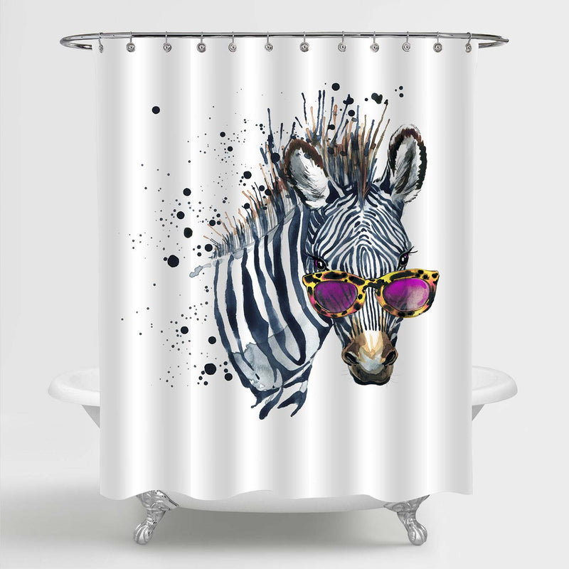 Hand Drawn Sketch Zebra Hipster Head Shower Curtain - Black White
