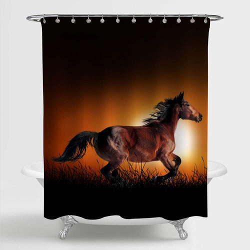 Running Horse at Sunset Shower Curtain - Brown