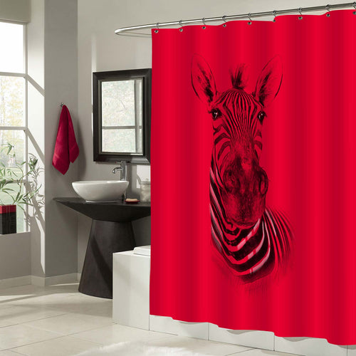 Sketch Zebra Shower Curtain - Black Red