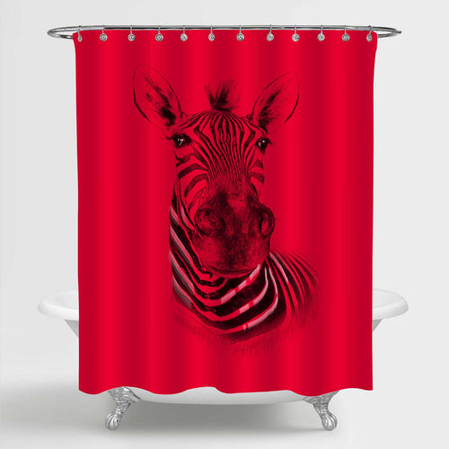 Sketch Zebra Shower Curtain - Black Red