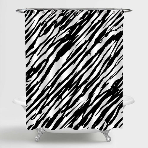 Zebra Pattern Shower Curtain - Black White