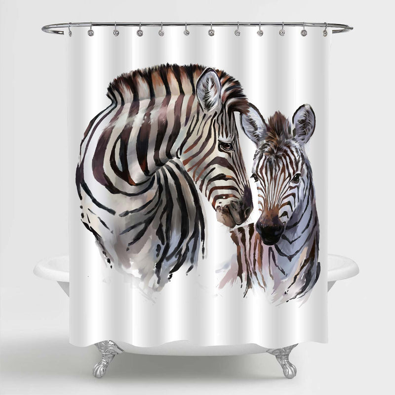 Little Zebra with His Mother Shower Curtain - Black White