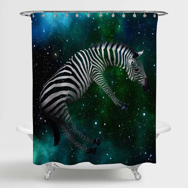 Zebra Floating in the Space Shower Curtain - Green White