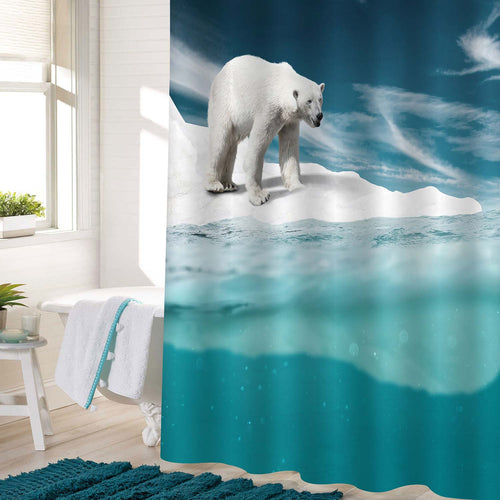 Polar Bear on Drift Ice Edge Shower Curtain - Green