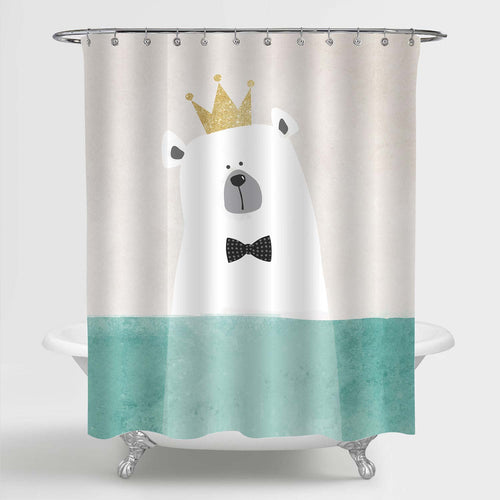 Polar Bear with Crown Shower Curtain - White Green