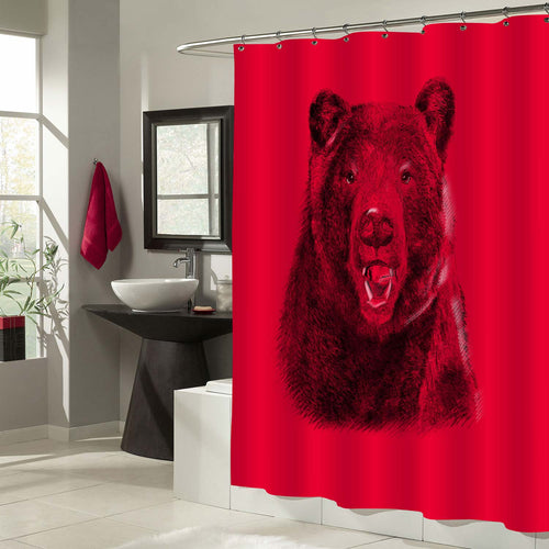 Hand Drawn Bear Shower Curtain - Red Black