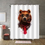 Hipster Bear Portait Shower Curtain - Brown