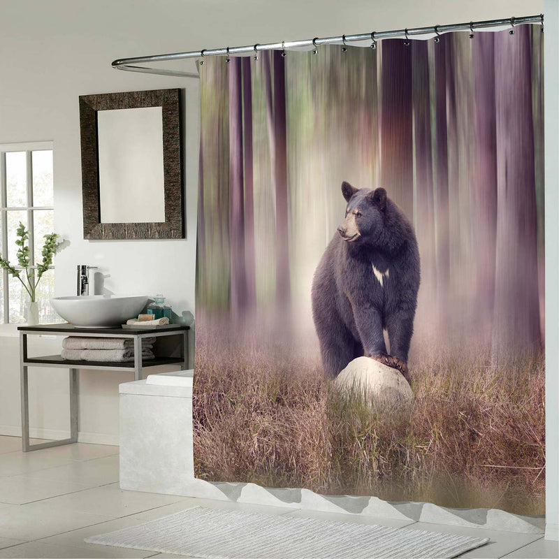 Black Bear on a Rock in the Woodland Shower Curtain - Brown