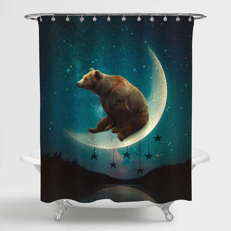 Brown Bear on the Moon Shower Curtain - Green Brown