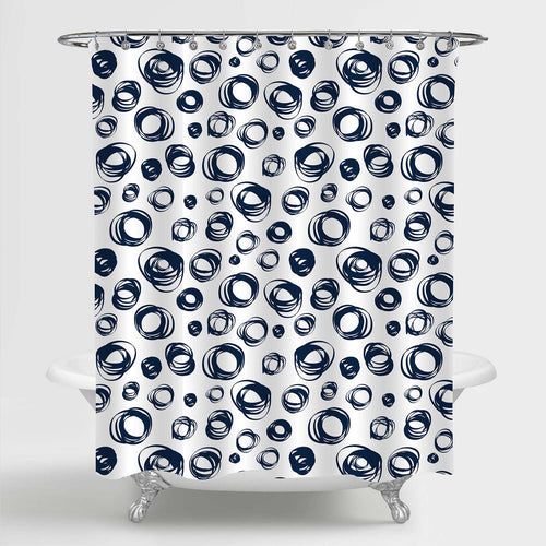 Grunge Geometric Dots Pattern Shower Curtain - Navy Blue