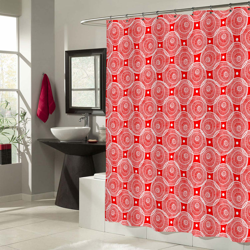 White Circle on Red Background Shower Curtain