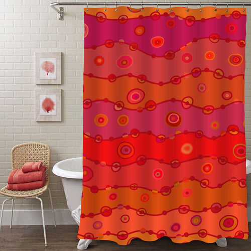 Hippie Style Irregular Stripes with Circles Shower Curtain- Red