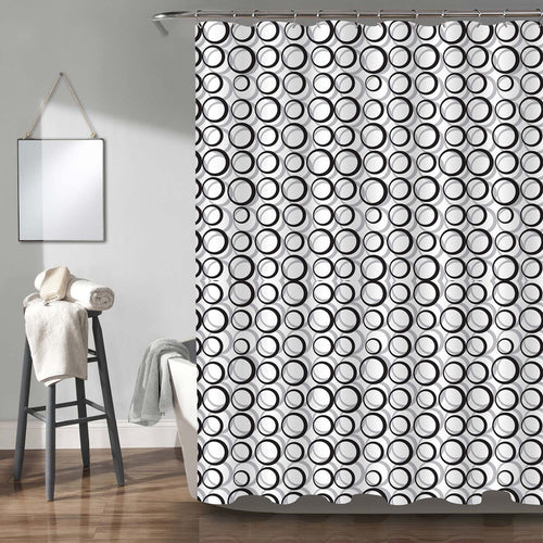 3D Circles Shower Curtain - Black White