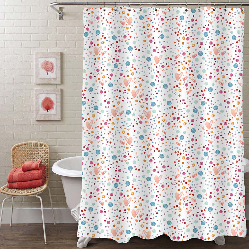 Abstract Bubbles and Hearts Shower Curtain