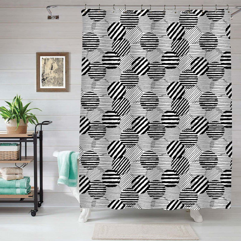 Irregular Polka Dots Shower Curtain - Black White