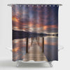 Flooded Jetty in a Quite Lake at Sunset Shower Curtain - Gold Blue