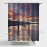 Flooded Jetty in a Quite Lake at Sunset Shower Curtain - Gold Blue