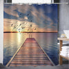 Wooden Dock Bridge with Stairway to Lake Water Shower Curtain - Gold Blue