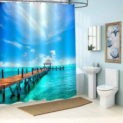 Jetty Near Exotic Beach Shower Curtain - Blue Green