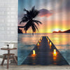 Romantic Beach with Wooden Footbridge Jetty and Lamps Shower Curtain