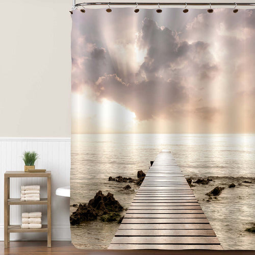 Lonely Bridge Pier on the Sea Shower Curtain - Gold