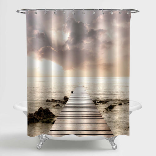 Lonely Bridge Pier on the Sea Shower Curtain - Gold