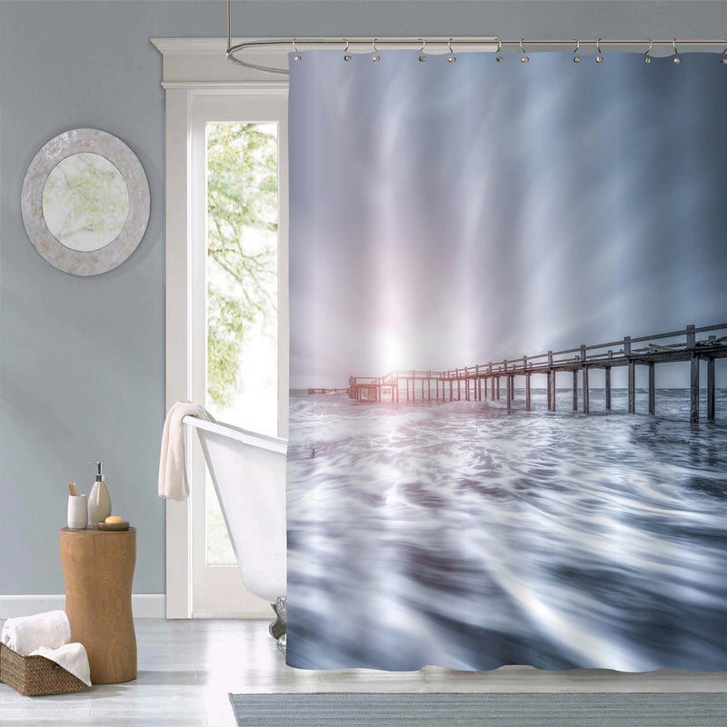 Seaside Trestle Water Flow Shower Curtain - Grey