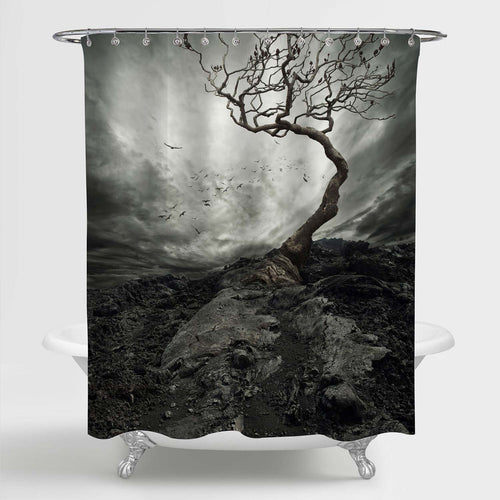 Dramatic Sky Over Old Lonely Tree Shower Curtain - Dark Grey