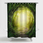 Pathway Through Enchanted Dark Magic Forest with Sunshine Shower Curtain - Green
