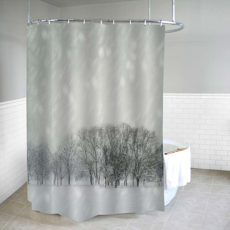 Wood Covered with Snow Motion Blur Shower Curtain - Grey