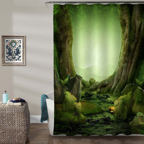 Dreamily Forest Spring Scenery Shower Curtain - Green