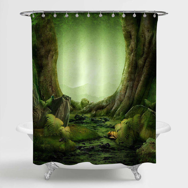 Dreamily Forest Spring Scenery Shower Curtain - Green